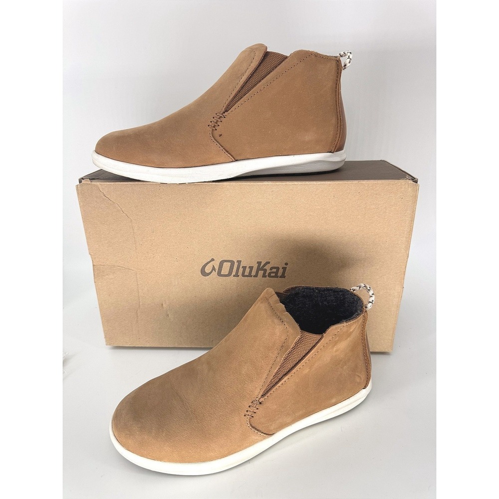 OluKai Hawaiiloa Manu Hope Boots Womens 5 Tan Waterproof Wool Lined Box